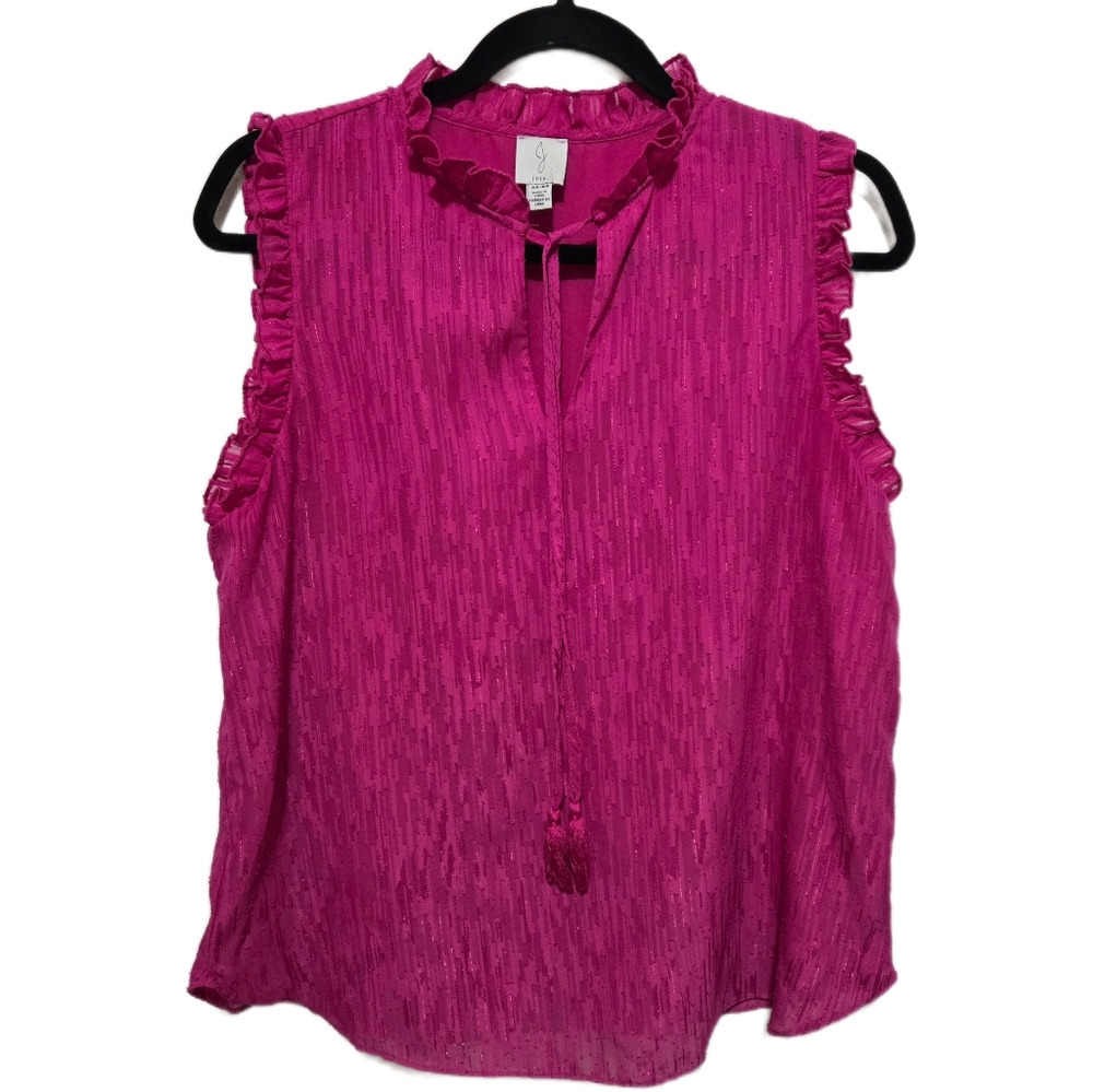 Joie Pink Ruffle Split Neck Blouse Textured Clip Dot Sleeveless Top Medium